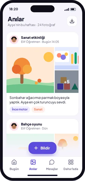 Kreş360 veli anılar ekranı: öğretmenin paylaştığı fotoğraflar ve etkinlikler